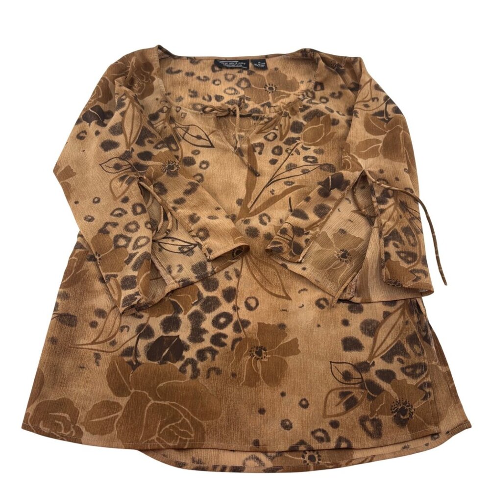 New York City Design Co. Vintage Leopard Print Long Sleeve Blouse‎ Med